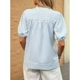 thumbnail image 5 of Womens Short Puff Sleeve Striped Blouses Top V Neck Loose Fit Casual Summer Work Blouses Striped Shirt Sky Blue S, 5 of 9