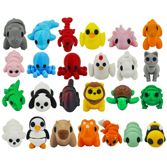 25 pcs Mini 3D Printed Animal Figurines Toys Set, Articulated, Goodie Bag Fillers, Cute Fidget Toys for Play and Display, , for Party Favors, Classroom Prizes, Gift for her him