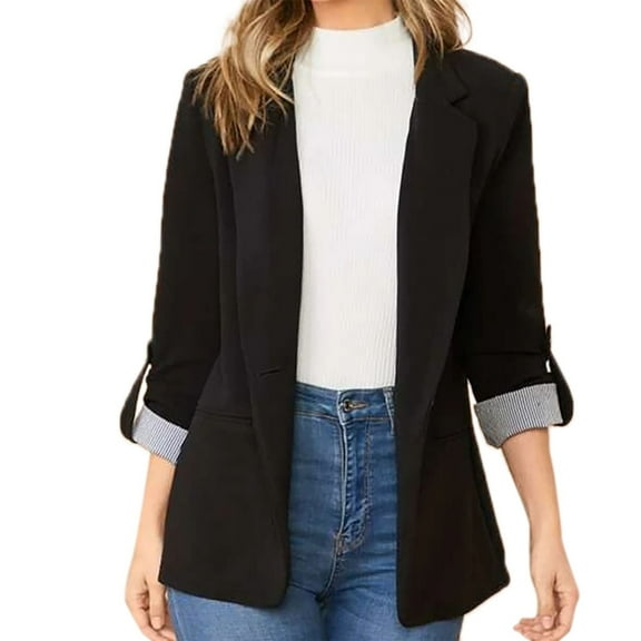 Women's Casual Blazers Long Sleeve Oversized Open Front Business Lapel Button Work Office Jackets Black Medium