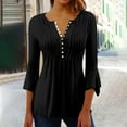 thumbnail image 3 of QASIEATN Womens Tops Dressy Casual V Neck Button Down Shirts Pleated Flowy Loose Flare 3/4 Sleeve Tunic Blouse Fall Fashion Outfits, 3 of 5