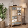 thumbnail image 4 of 27.7" Vintage Tall Storage Cabinet, Rustic Multicolor Carved Wood Cabinet with 7 Drawers & 2 Doors, Farmhouse Accent Furniture for Living Room, Dining Room, Hallway, 4 of 7