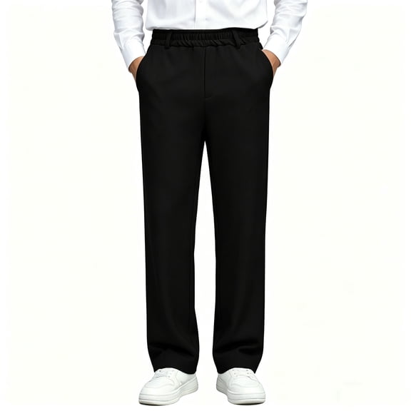 BCSIOAOI Boys Pants,Elastic Waist Straight Leg Back to School Dress Pants Black 5-6 Years
