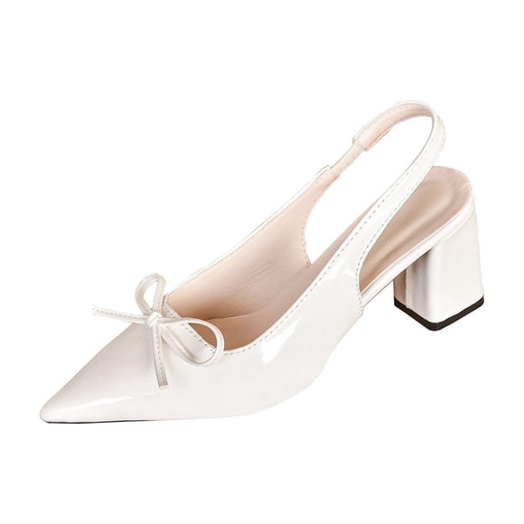White Heeled Sandals For Womens With Bow Detail Pointed Toe Closed Toe And Chunky Block Heel Casual Dress Shoes For Various Events Size 37