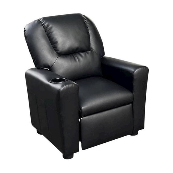 Kids Recliner Chair, Black PU Leather, Cupholder