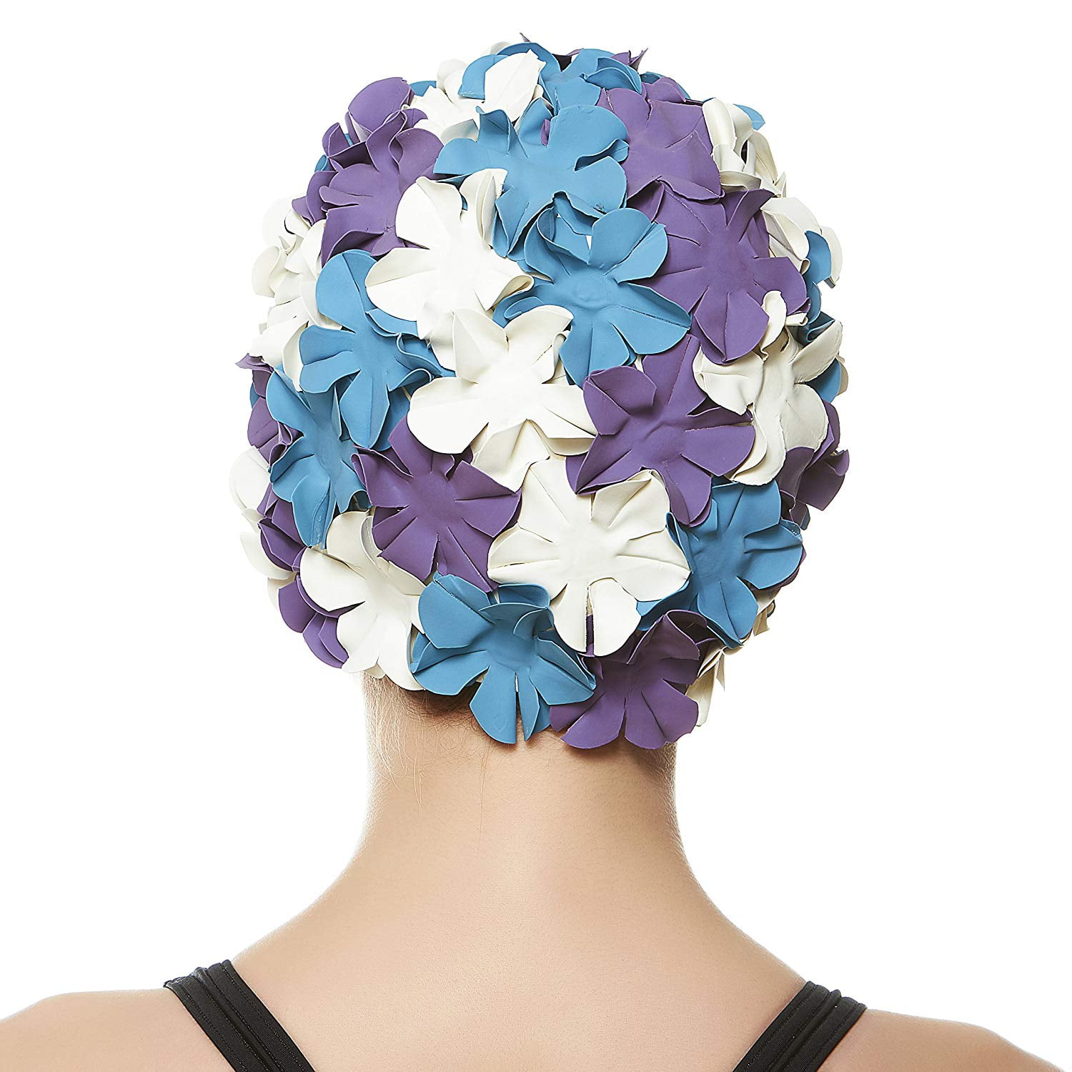 Beemo Floral Petal Swim Cap for Women – Retro Style Vintage Bathing Cap Swimming Hat for Long and Short Hair