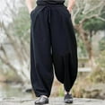thumbnail image 6 of FRSASU Mens Casual Harem Pants Baggy Hippie Yoga Cotton Linen Pants Drop Crotch Drawstring Beach Summer Trousers Black, 6 of 6