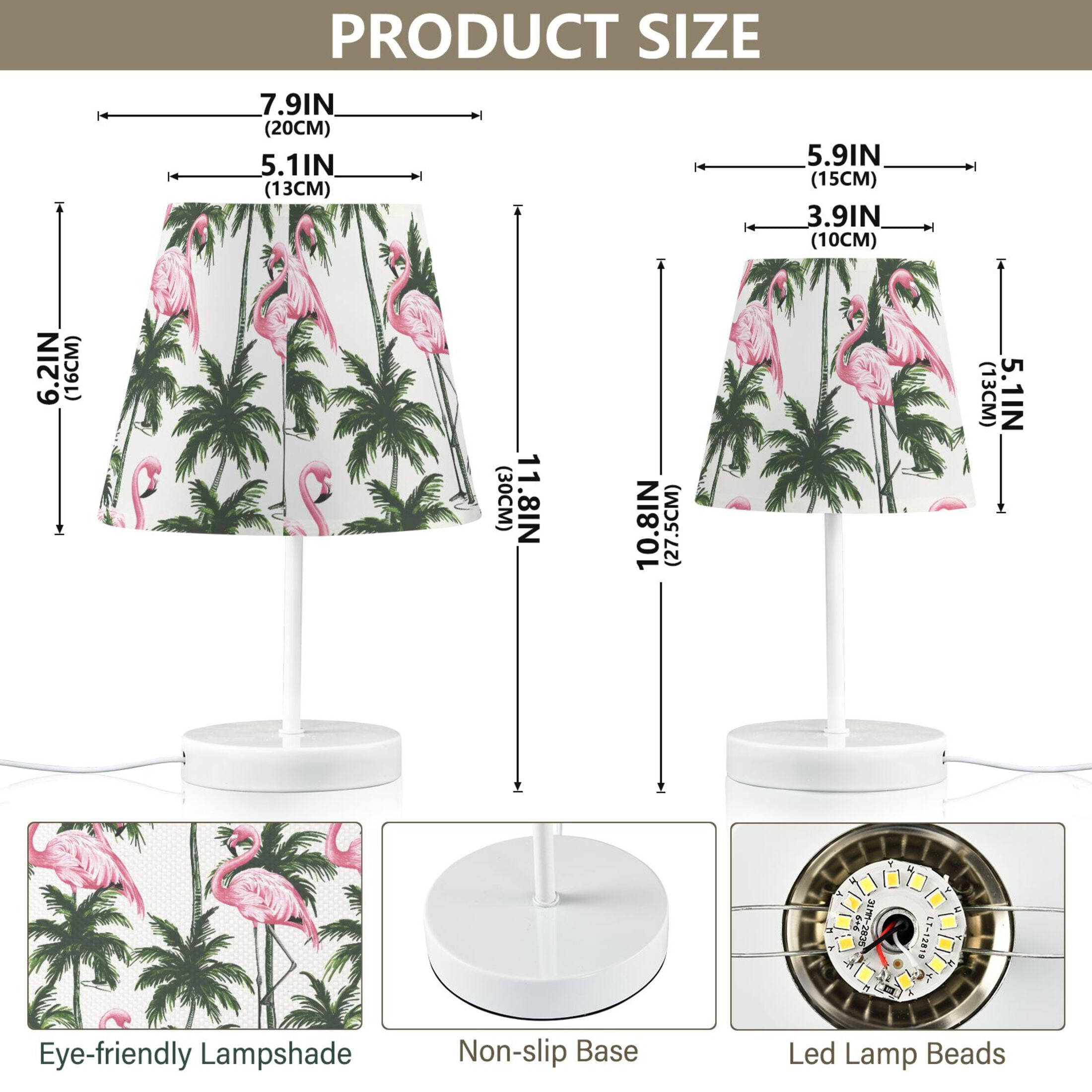 LED Desk Lamp Flamingos and Palm Trees Table Nightstand Lamps with 3 Color Temperatures for Home Bedroom Living Room Decor 6x11