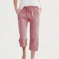 thumbnail image 2 of Generic Girls' Gingham Capris Linen Pant Wide Leg High Waist Drawstring Elastic Waist Casual Plaid Trousers Cute Checkered Sweatpant, 2 of 8