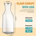 thumbnail image 2 of Glass Carafe With Lid  4pcs Square Juice Containers 1 Liter Clear Pitcher Drink Dispensers For Beverage Cold Water Milk Iced Tea Wine Dishwasher Safe, 2 of 7