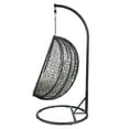 thumbnail image 2 of Oval Wicker Swing Chair with Mesh Pattern, Black and Beige, 2 of 5