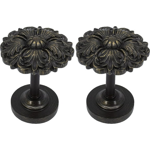 MERIVILLE Set of 2 Fleur Window Drapery Medallion Holdbacks, Curtain Tiebacks, Wall Hook, Tassel Holder, Bronze with Gold