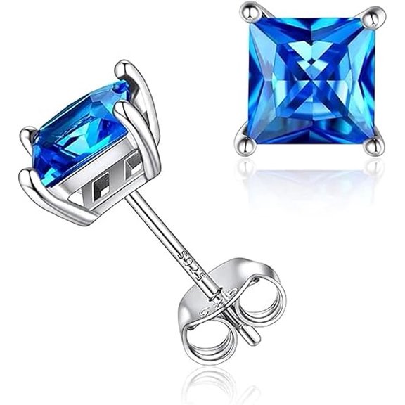 Zion Jewels 4.25Ct Princess Cut Blue Diamond Stud Earrings 14K White Gold Plated 925 Sterling Silver Best Gift For Her