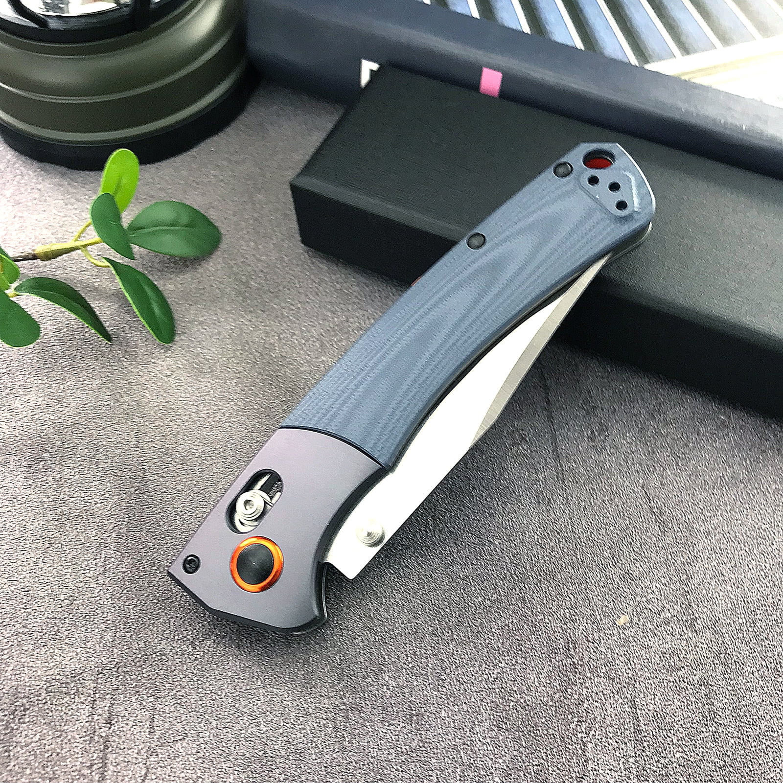 HUAAO 15080 EDC Knife, High-End Folding Knife, Red Stabilised Wood G10 Handle, Thumb or Double Handed Locking Suitable for Right and Left Handed (15080)