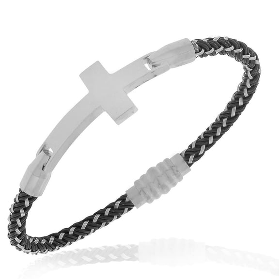EDFORCE Black Religious Cross Mens Bracelet with Clasp