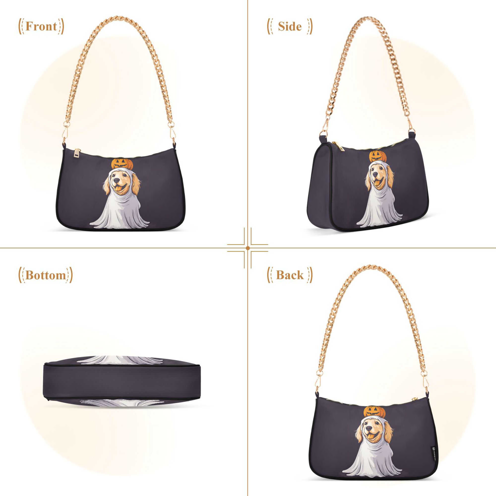 FORMRS Womens Shoulder Bag with Chain Strap Clutch Purse Cute Tote Handbag, Yellow Halloween Dog