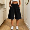 thumbnail image 6 of Women Wide Leg Shorts Casual Loose Folded Color Breathable Hiking Shorts Black, 6 of 7