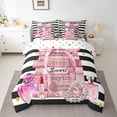 thumbnail image 2 of Manfei Pink Bowtie Perfume Bedding Comforter Set 7pcs,Romance Lipstick Queen Bedding Sets,Black Geometric Stripes Queen Sheet Sets For Child,Microfiber Bedroom Decor,Reversible, 2 of 8