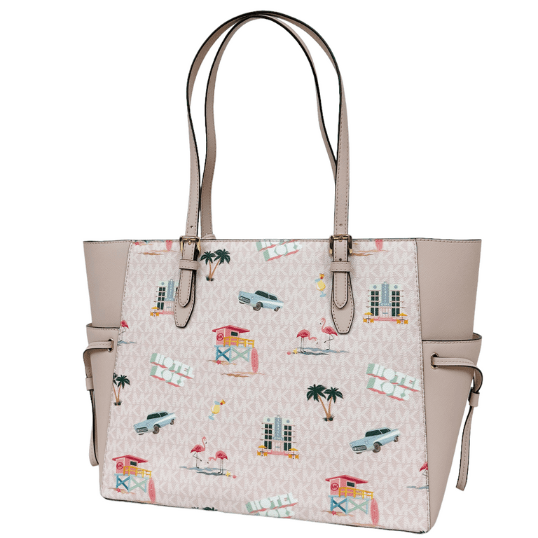 Michael Kors Gilly Large Jet Set Drawstring Top Zip Tote (Light  Cream Miami) : Clothing, Shoes & Jewelry