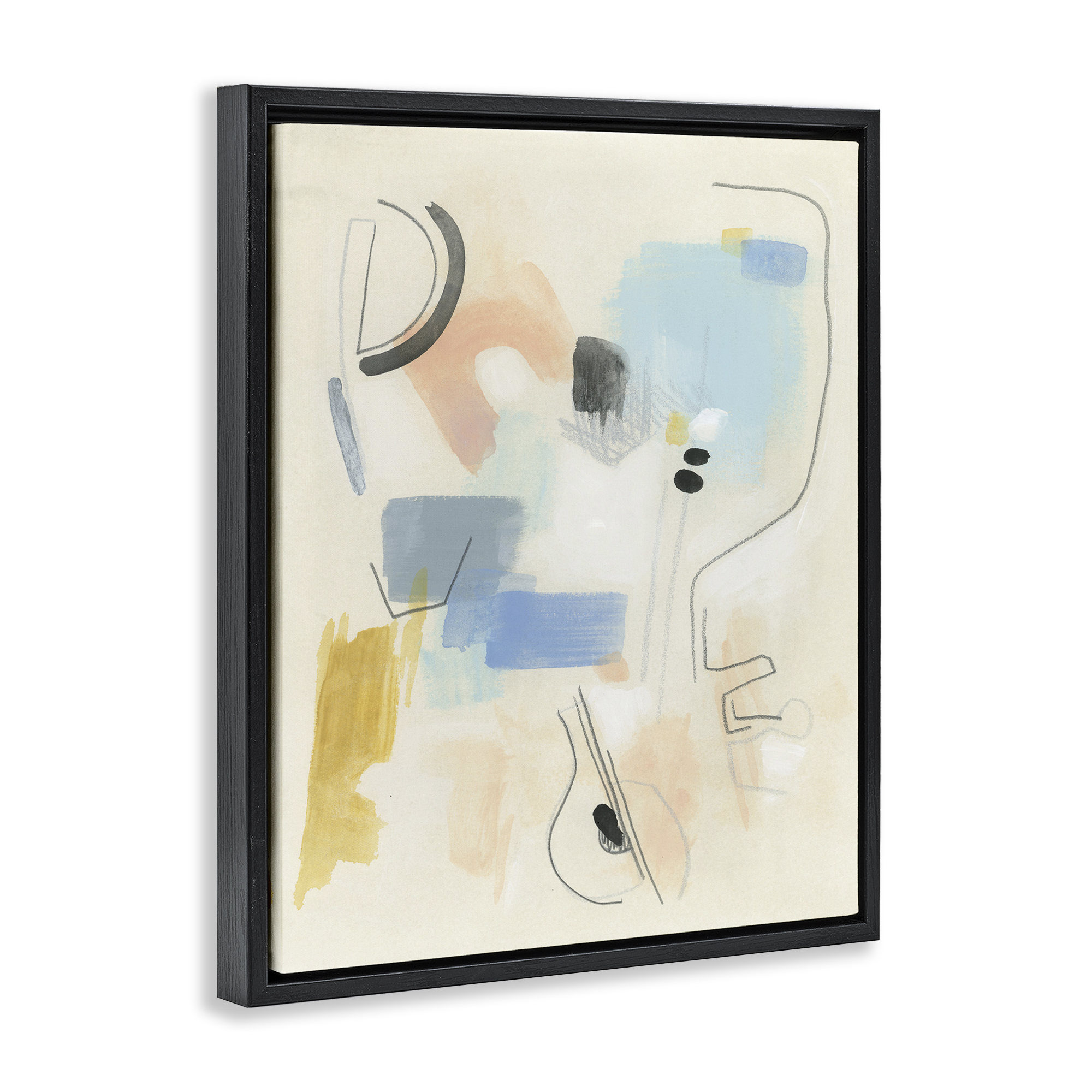 Stupell Industries Modern Scribble Abstraction Abstract Painting Black Floater Framed Canvas Art Print Wall Art, 25 x 31