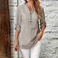 thumbnail image 4 of Turilly Women's Gingham Plaid Button-Up Shirt, V-Neck 3/4 Sleeve Tunic Top with Roll Up Tab Sleeves Casual Spring Blouse, 4 of 6