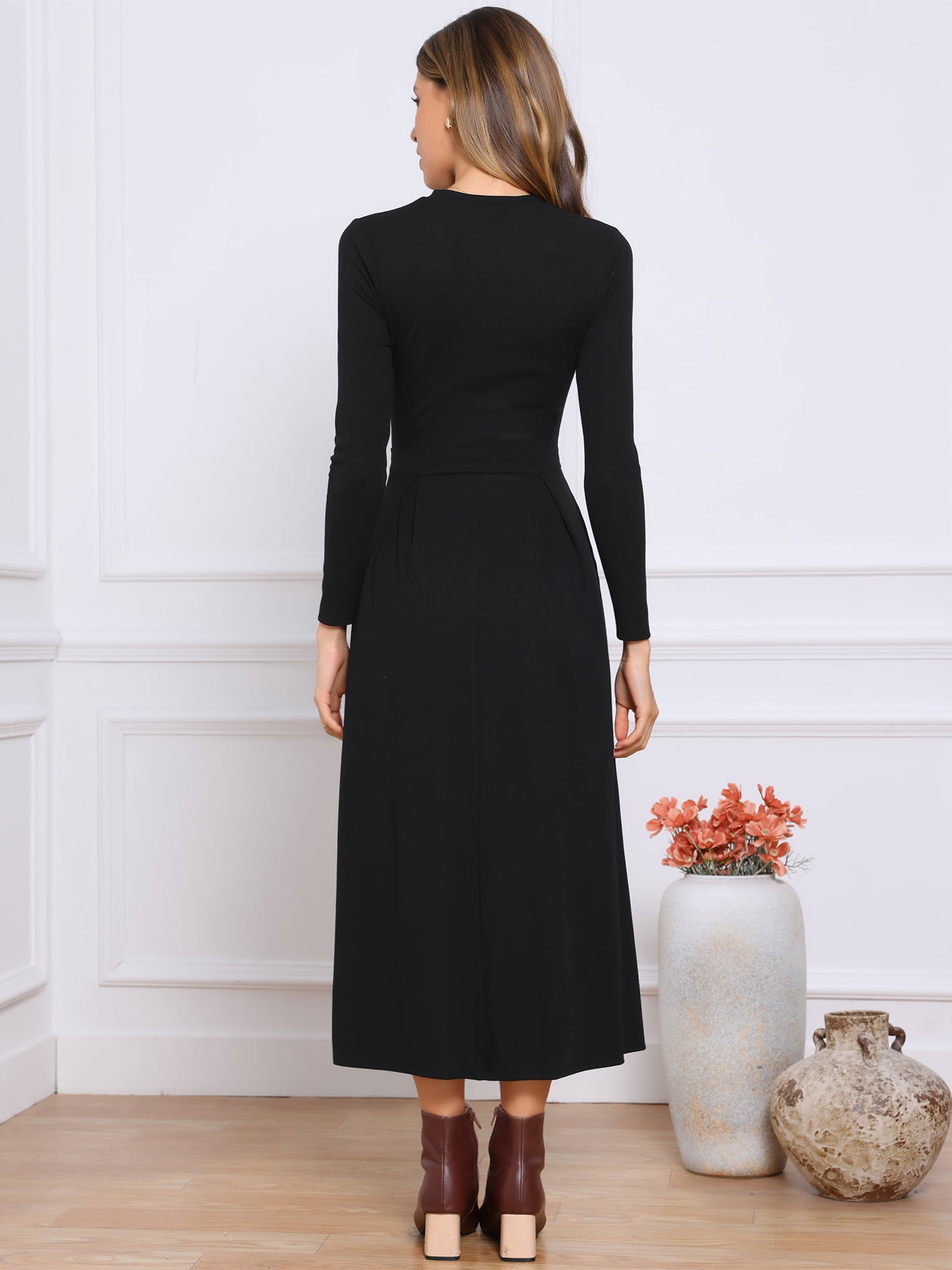 DARING DIVA Women's Long Sleeve Maxi Casual Formal Spring A-Line Dress XS Black