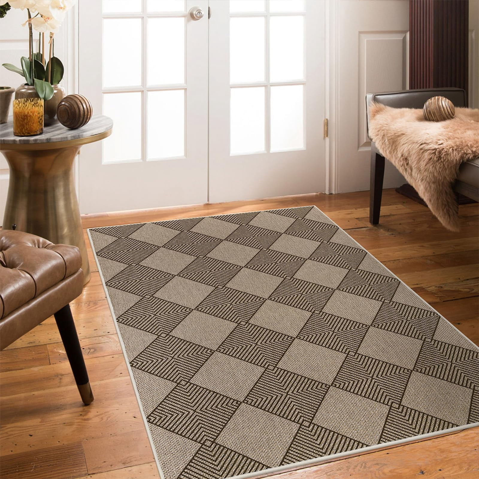 Findosom 3'x5' Jute Washable Runner Rug Non Slip Natural Woven Texture Floor Carpet Farmhouse Rug for Living Room,Bedroom,Kitchen,Entryway,Indoor,Patio Area Rug,Stain Resistant Rustic Rugs,Brown