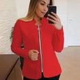 thumbnail image 3 of Scyoekwg Fall Coats for Women Stand Collar Zipper Blazer Jackets Solid Color Trendy Loose Long Sleeve Fall Coats Casual Lightweight Outerwear(Red,XXL), 3 of 4