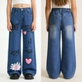 thumbnail image 2 of XAOFW Kids Pants Valentine Girls With Letter Heart Prints Fashion Denim Autumn Baggy Loose Fit Wide Leg Comfortable Breathable Holiday Vacation Trousers, 2 of 9
