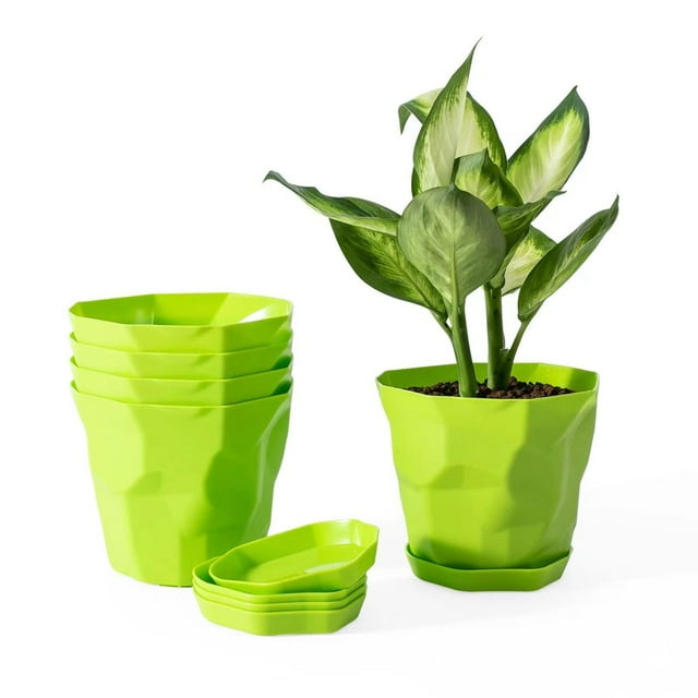 Plant Pots Set 5pcs Plastic Planters With Trays 12.5*15cm Flower Container For Seedling Transplanting Cutting