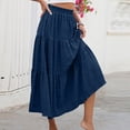 thumbnail image 3 of Women’s High Waist Tiered Maxi Skirt with Elastic Waistband and Pockets Flowy A Line Lightweight Casual Skirt Navy 2XL, 3 of 7