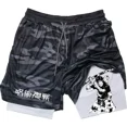 thumbnail image 1 of Pantalones cortos de compresión de Anime para hombre, ropa deportiva de verano, 2 en 1, entrenamiento, Fitness, 1 of 5