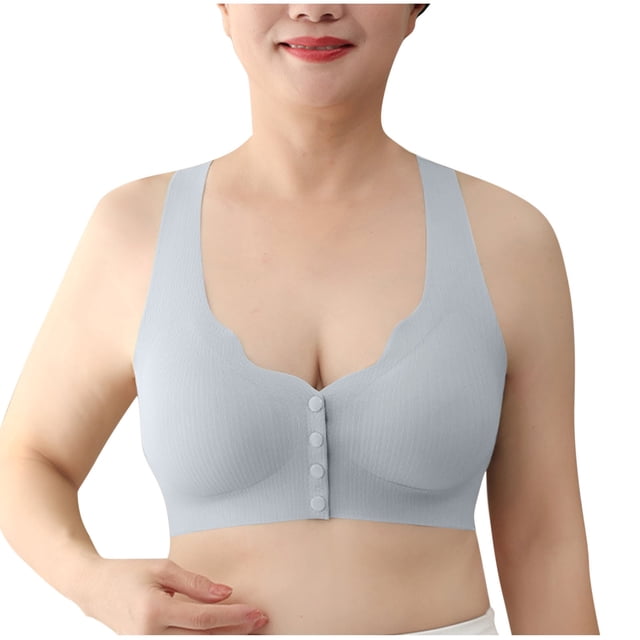 Plebaso Women's Seamless Front Closure Bras Silk Full Coverage Removable Pads Ladies Everyday Bras with Button