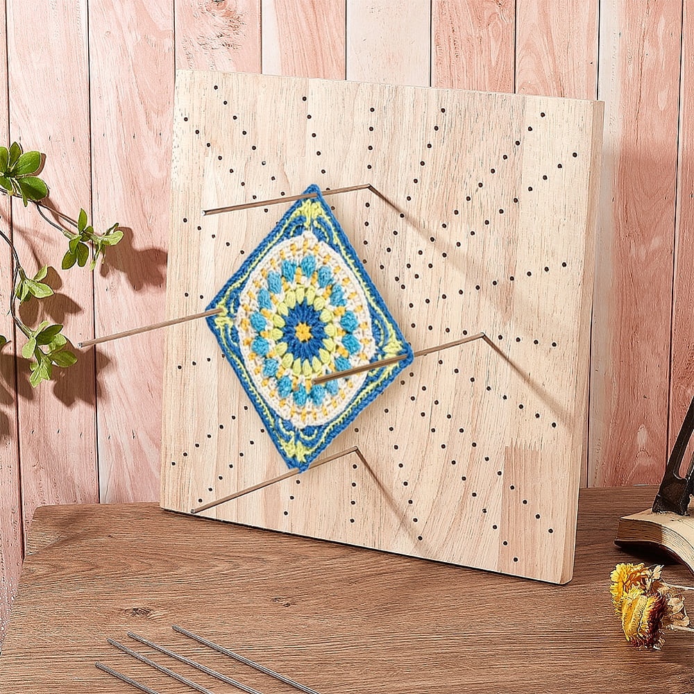 12X12 inches Crochet Board Wooden Knitting Blocking Mat Square Board with 8pcs Stainless Steel Pins for Knitting and Crochet Projects Handcrafted