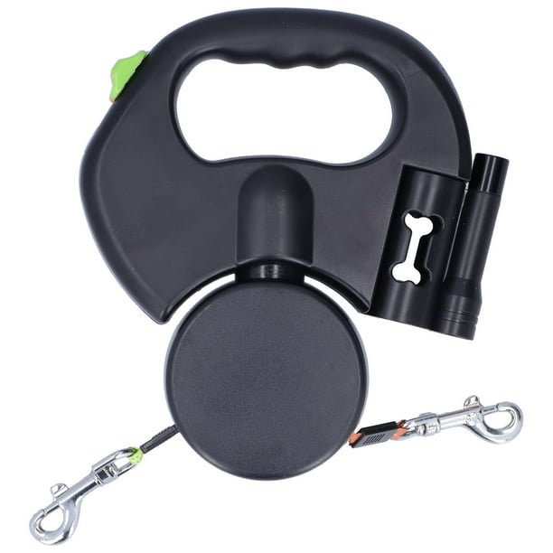 Correa retráctil automática para mascotas, 1 remolque, 2 correas retráctiles dobles para perros con linterna y dispensador de bolsas