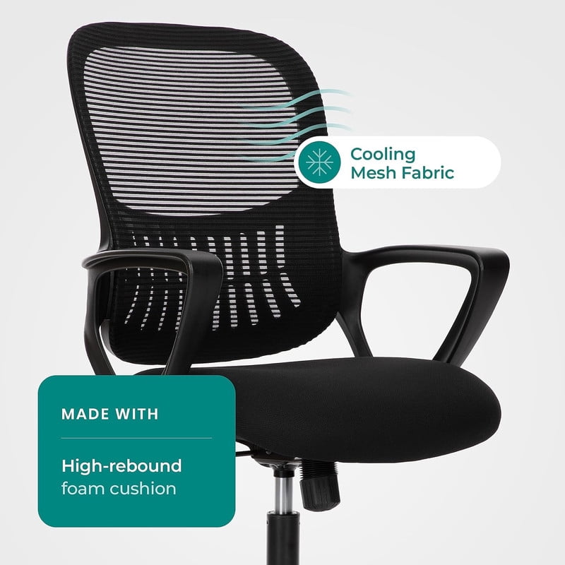 Bigleap Office Chair, Ergonomic Computer Chair, Mesh Desk Chairs with Comfy Lumbar Support and Armrest for Home, Bedroom, Study, Student, Adults, Black