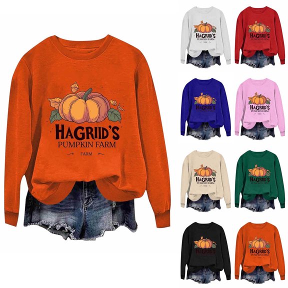 Aboser HAGRID'S Pumpkin Farm Sweatshirts for Women Oversized Casual Long Sleeve Pullover Shirts Retro Thanksgiving Holiday Tops Fall Fleece Crewneck Sweatshirt Y2k Clothes Army Green L