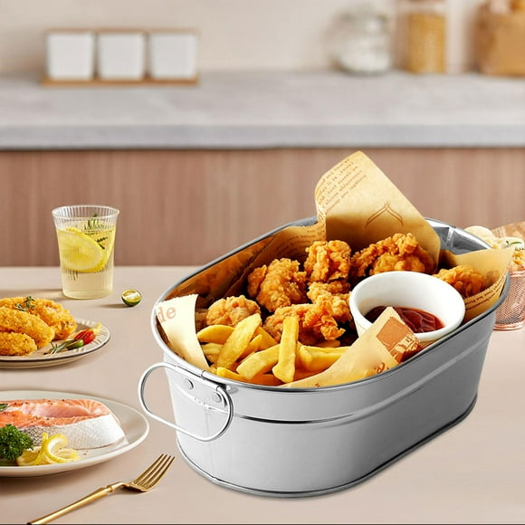 Cesta para freidora, cubo para patatas fritas, servicio de mesa de comida frita, acero inoxidable, cesta ovalada para cocina, hogar, barra de pollo 7 cm de altura