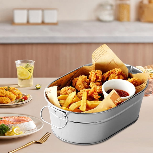 Cesta para freidora, cubo para patatas fritas, servicio de mesa de comida frita, acero inoxidable, cesta ovalada para cocina, hogar, barra de pollo 7 cm de altura