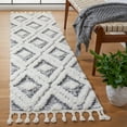 thumbnail image 2 of SAFAVIEH Moroccan Tassel Simon Diamond Shag Runner Rug, Ivory/Grey, 2'3" x 8', 2 of 8