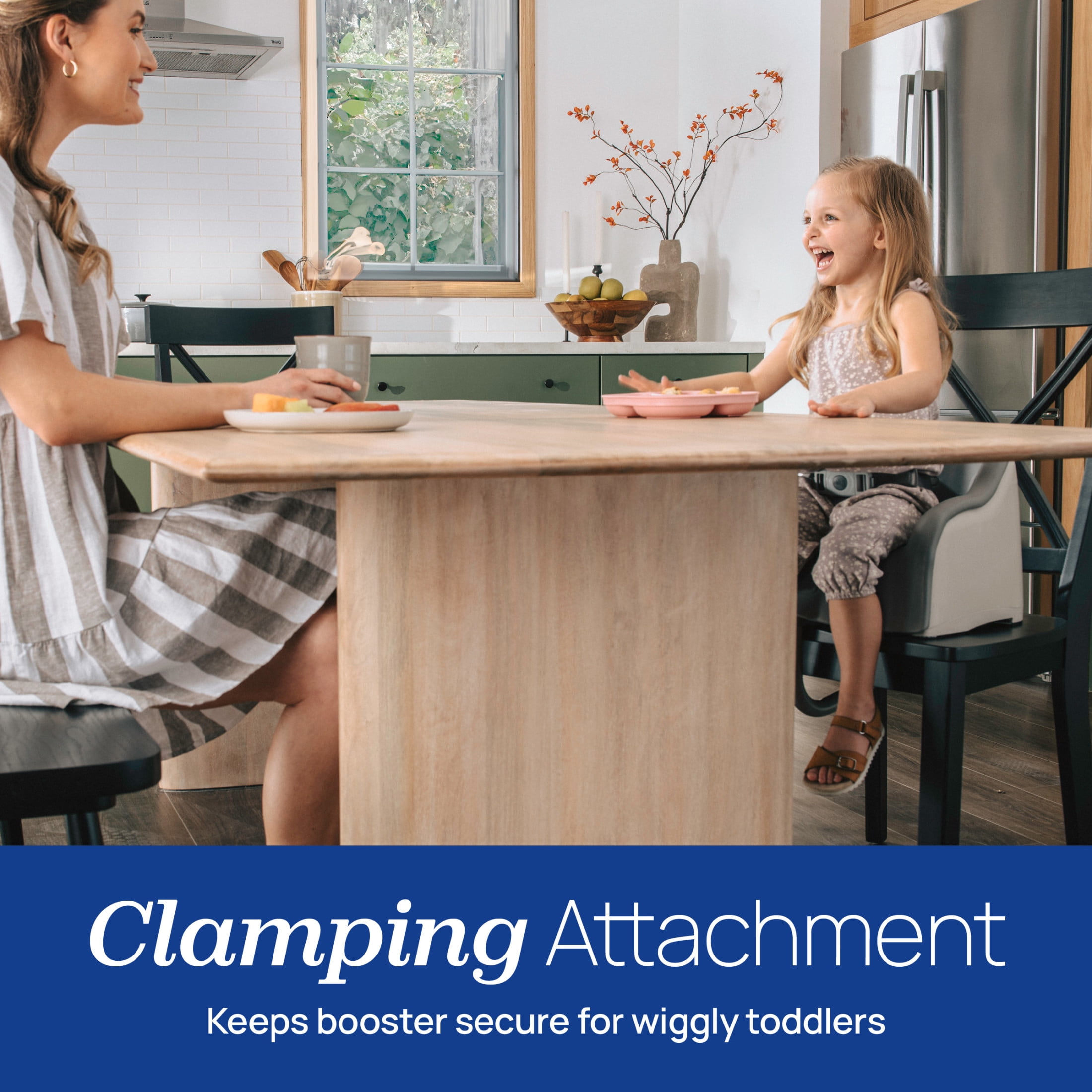Chicco Cinch Clamping Booster Seat with Removable Seat Cushion and 3-Point Harness, Quick, Secure Setup, Easy to Clean - Mocha (Grey), New