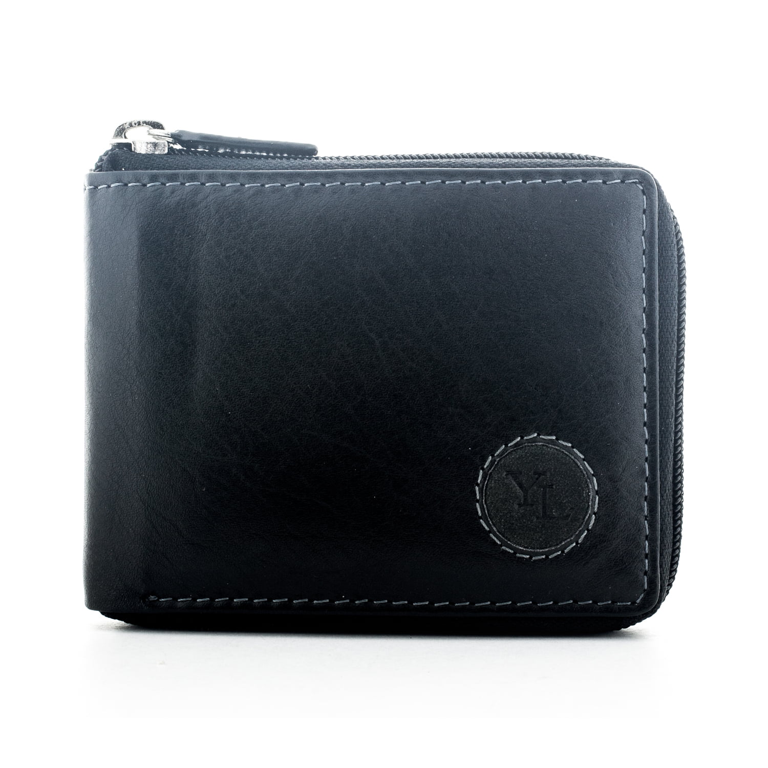 YL Men's Leather Zip-around Bifold Wallet WLT-HC768 in Black - Walmart.com