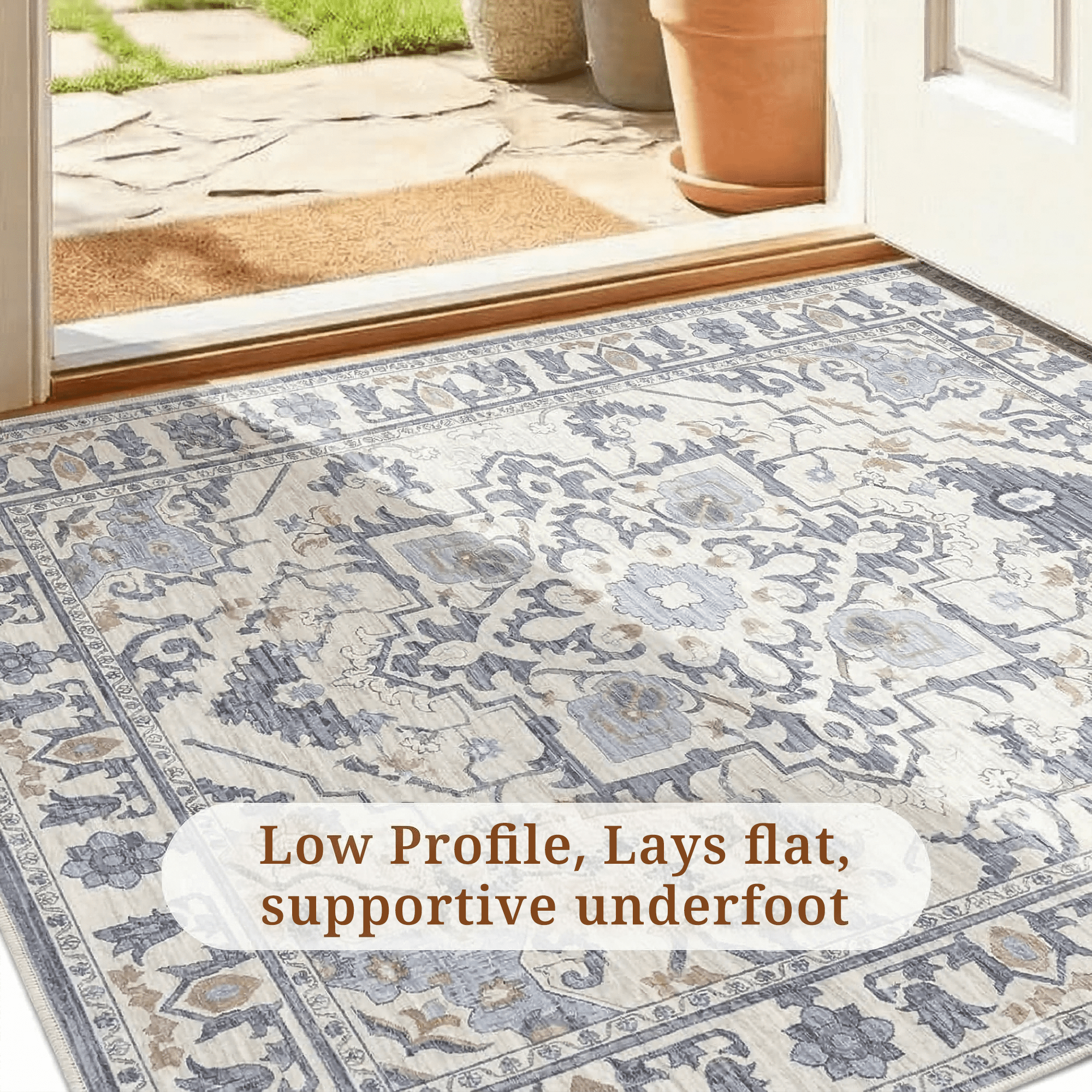 LIFERECORD 9x12ft Boho Area Rug Washable Non-Slip, Modern Geometric Neutral Vintage Low-Pile Carpet for Living Room, Bedroom, Dining Room, Kitchen