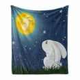 thumbnail image 1 of Bunny Soft Flannel Fleece Throw Blanket, Cartoon Illustration of a Rabbit Staring at the Moon Thinking in the Nighttime, Cozy Plush for Indoor and Outdoor Use, 50" x 60", Multicolor, by Ambesonne, 1 of 6