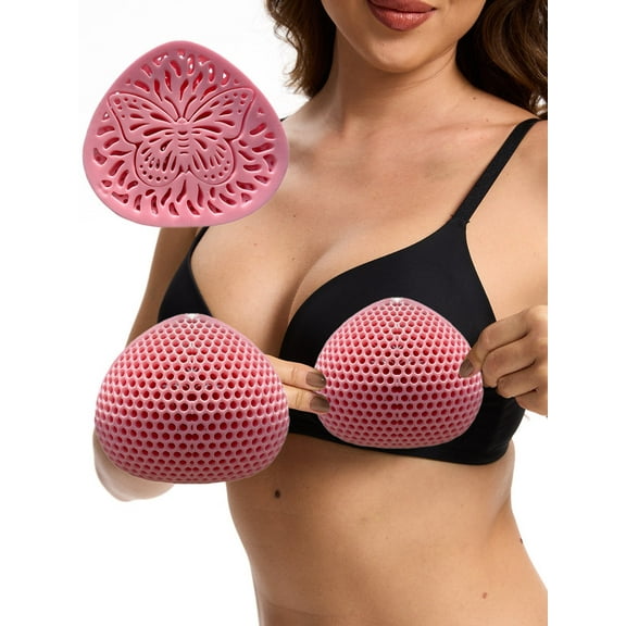 BIMEI Silicone Swimming Bra Inserts– Waterproof Reusable Triangle Breast Forms, Breathable Enhancers for Bikini & Swimwear, 1 Pair,Pink,#2