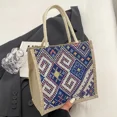 thumbnail image 3 of Bolsa de lona de estilo étnico para mujer, nueva moda de verano, bolsa de almuerzo portátil de lino para salir, bolsa bento, bolsa para llevar a mano para mamá, 3 of 5