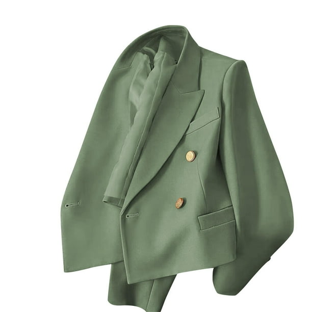Blazer de mujer de color liso con botones y bolsillos, manga larga, abrigo de traje, abrigo de poliéster para mujer