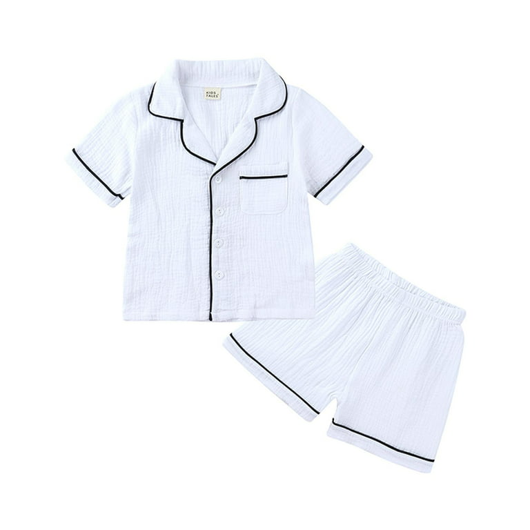 Linen Sets for Kids 2023,Kids Cotton Linen Pajamas Set PJS Short Sleeve  Button Down Sleepwear Loungewear 2 Pcs Pjs Set for Unisex Girls Boys