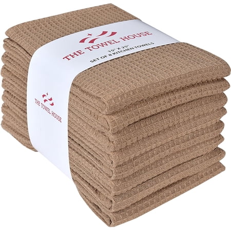 FRKSMD-Cotton Waffle Dish Towels 15 × 252033 Kitchen Towels Quick Drying Super Soft & High Absorbent Reusable & Long Lasting Multipurpose Tea Towel Set with Hanging Loop 2013 Beige Pack of