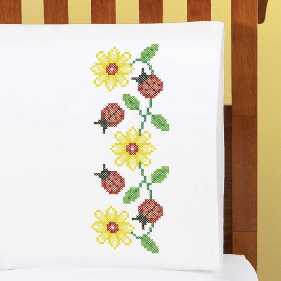 Herrschners® Lovely Ladybugs Pillowcase Pair Stamped Cross-Stitch