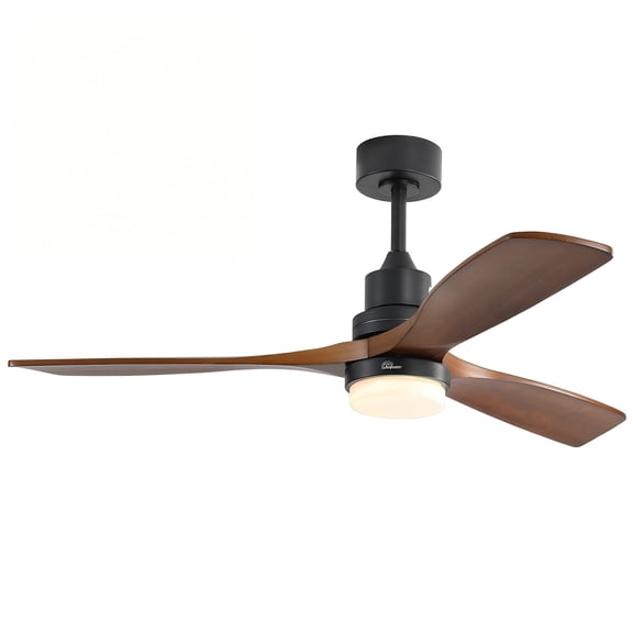 Sofucor 52 Inch Brown Black Modern Outdoor Indoor Farmhouse 3-Blade Ceiling Fan with Lights and Remote